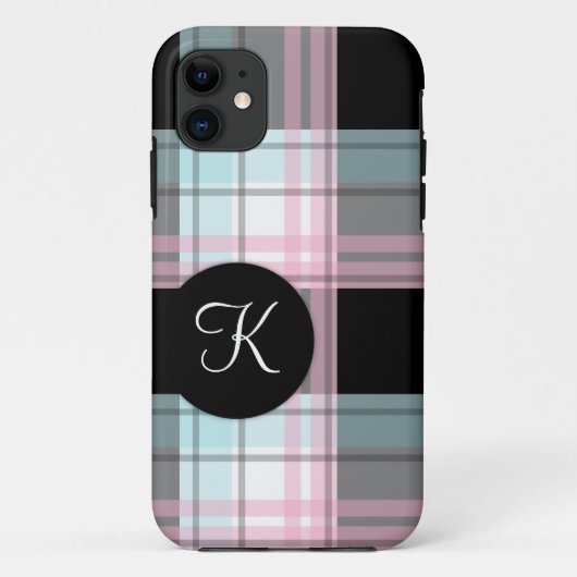 ピンクブルーブラックプレイドモノグラムiPhone 5ケース Case-Mate iPhoneケース (裏面)