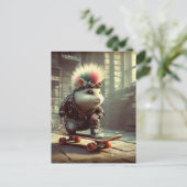 ピンクブルーヘアパンクロックスケートボードハムスター ポストカード (スタンド正面)