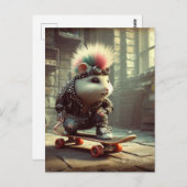 ピンクブルーヘアパンクロックスケートボードハムスター ポストカード (正面/裏面)