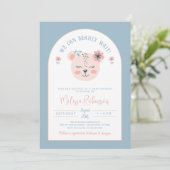 ピンクブルーベア顔ガールバーリーウェイベビーシャワー 招待状 (スタンド正面)