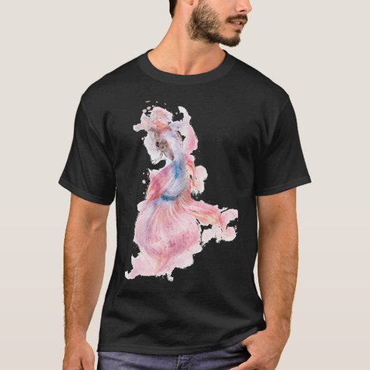 ピンクブルーベタ水彩効果 Tシャツ (正面)