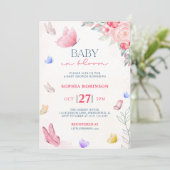 ピンクブルーベビーイン開花蝶ワイルドフラワー 招待状 (スタンド正面)