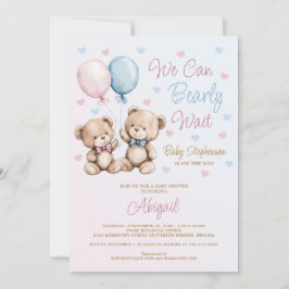 ピンクブルーベビーシャワーおめでとう We Can Bearly Wait 招待状