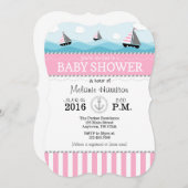 ピンクブルーベビー航海のシャワー招待状 招待状 (正面/裏面)