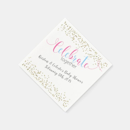 ピンクブルーベビー複合ジョイントフレンズお祝い スタンダードカクテルナプキン (角)