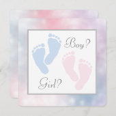 ピンクブルーベビー足フットプリント性別の表示 招待状 (正面/裏面)