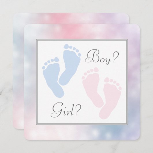ピンクブルーベビー足フットプリント性別の表示 招待状 (正面/裏面)