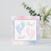 ピンクブルーベビー足フットプリント性別の表示 招待状 (スタンド正面)