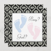 ピンクブルーベビー足性別の表示 招待状 (正面/裏面)