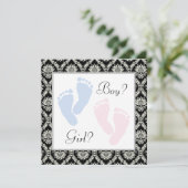 ピンクブルーベビー足性別の表示 招待状 (スタンド正面)