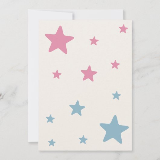 ピンクブルーベージュベアーバルーン&スタージェンダーの表示 招待状 (裏面)