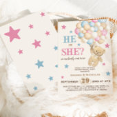 ピンクブルーベージュベアーバルーン&スタージェンダーの表示 招待状