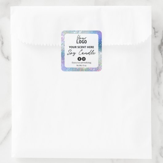 ピンクブルーホログラフィックグリッターSoy Candleラベル スクエアシール (バッグ)