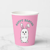 ピンクブルーホワイトハッピーイースターバニー漫画おもしろい 紙コップ (正面)