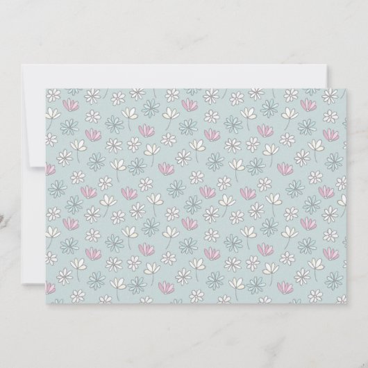 ピンクブルーホワイトフローラガールフォト誕生 案内状 (裏面)