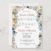 ピンクブルーホワイトフローラブランチバブリーブライダルシャワー 招待状 (正面)