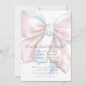 ピンクブルーボウジェンダーリビールパーティの招待状 招待状 (正面)