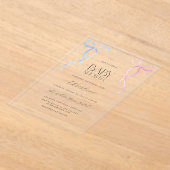 ピンクブルーボウ男女兼用ベビーシャワー アクリル招待状 (レイダウン)