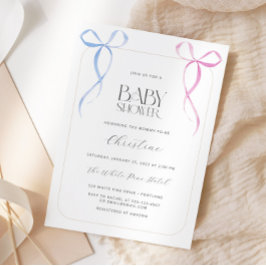 ピンクブルーボウ男女兼用ベビーシャワー 招待状