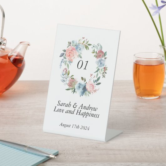 ピンクブルーボーホグリーンリー結婚リースのテーブル 台座サイン (インサイチュ)