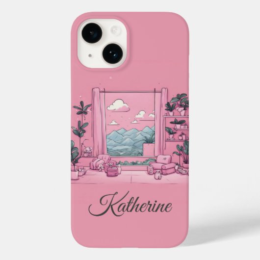 ピンクブルーマウンテンビューボスレディーガールフレンド Case-Mate iPhoneケース (裏面)