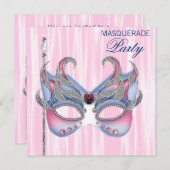ピンクブルーマスカレードパーティー 招待状 (正面/裏面)