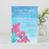 ピンクブルーマーメイドグリッター水彩赤ちゃんシャワー 招待状 (スタンド正面)