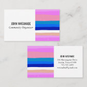 ピンクブルーミニマリストストライプズハンドメイド 名刺 (正面/裏面)