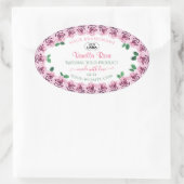 ピンクブルーミングバラロゴ付き白い製品ラベル 楕円形シール (バッグ)