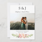 ピンクブルーミングフローラブライダルシャワー単語検索 招待状 (裏面)