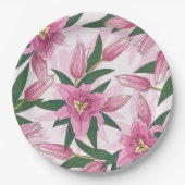 ピンクブルーミングリリー紙プレート ペーパープレート (正面)