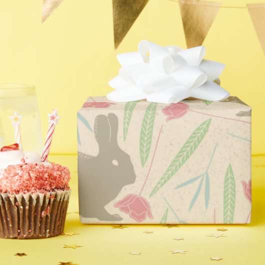 ピンクブルーミント春フローライースターバニーパターン ラッピングペーパー (誕生日パーティー)