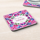 ピンクブルーメキシカンタイルブライダルシャワー結婚式の引き出物 コースター (左側)