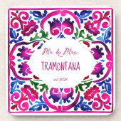 ピンクブルーメキシカンタイルブライダルシャワー結婚式の引き出物 コースター (正面)