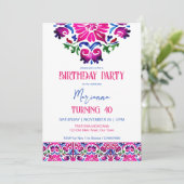 ピンクブルーメキシカンタイル誕生日パーティーテンプレート 招待状 (スタンド正面)