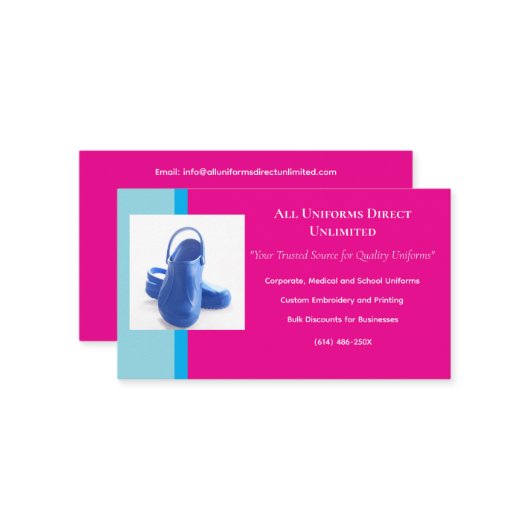 ピンクブルーメディカルクロッグユニフォーム 名刺 (正面/裏面インサイチュ)