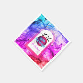 ピンクブルーモダンタイポグラフィムーンハッピーハローウィン スタンダードカクテルナプキン (角)