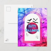 ピンクブルーモダンユニーク不気味ハッピーハローウィン シーズンポストカード (正面/裏面)