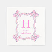 ピンクブルーリボンボーフレームナパーソナライズされたプキン スタンダードカクテルナプキン (正面)