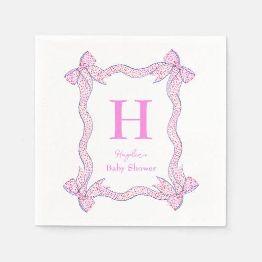 ピンクブルーリボンボーフレームナパーソナライズされたプキン スタンダードカクテルナプキン (正面)
