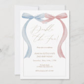 ピンクブルーリボン双子誕生日招待状 招待状 (正面)