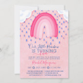 ピンクブルーレインボーレインドロップクラウドバルーン誕生日 招待状 (正面)