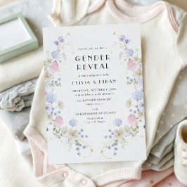 ピンクブルーワイルドフラワー春夏の男女別リビール 招待状