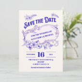 ピンクブルーヴィンテージライブラリ結婚ブック セーブザデート (スタンド正面)