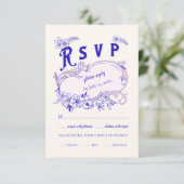 ピンクブルーヴィンテージライブラリ結婚ブック 出欠カード (スタンド正面)