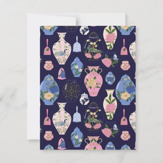 ピンクブルーヴィンテージ花瓶個人文房具 ノートカード (裏面)