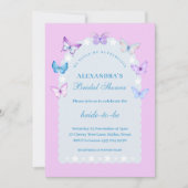 ピンクブルー彼は私与えの蝶ブライダルシャワー 招待状 (正面)