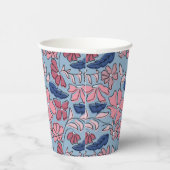 ピンクブルー手描きフローラブロックプリント 紙コップ (右)