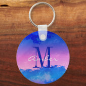 ピンクブルー抽象芸術サンセット海 パーソナライズされた キーホルダー (正面)