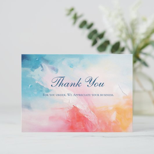 ピンクブルー抽象芸術ビジネスサンキューカード エンクロージャーカード (スタンド正面)